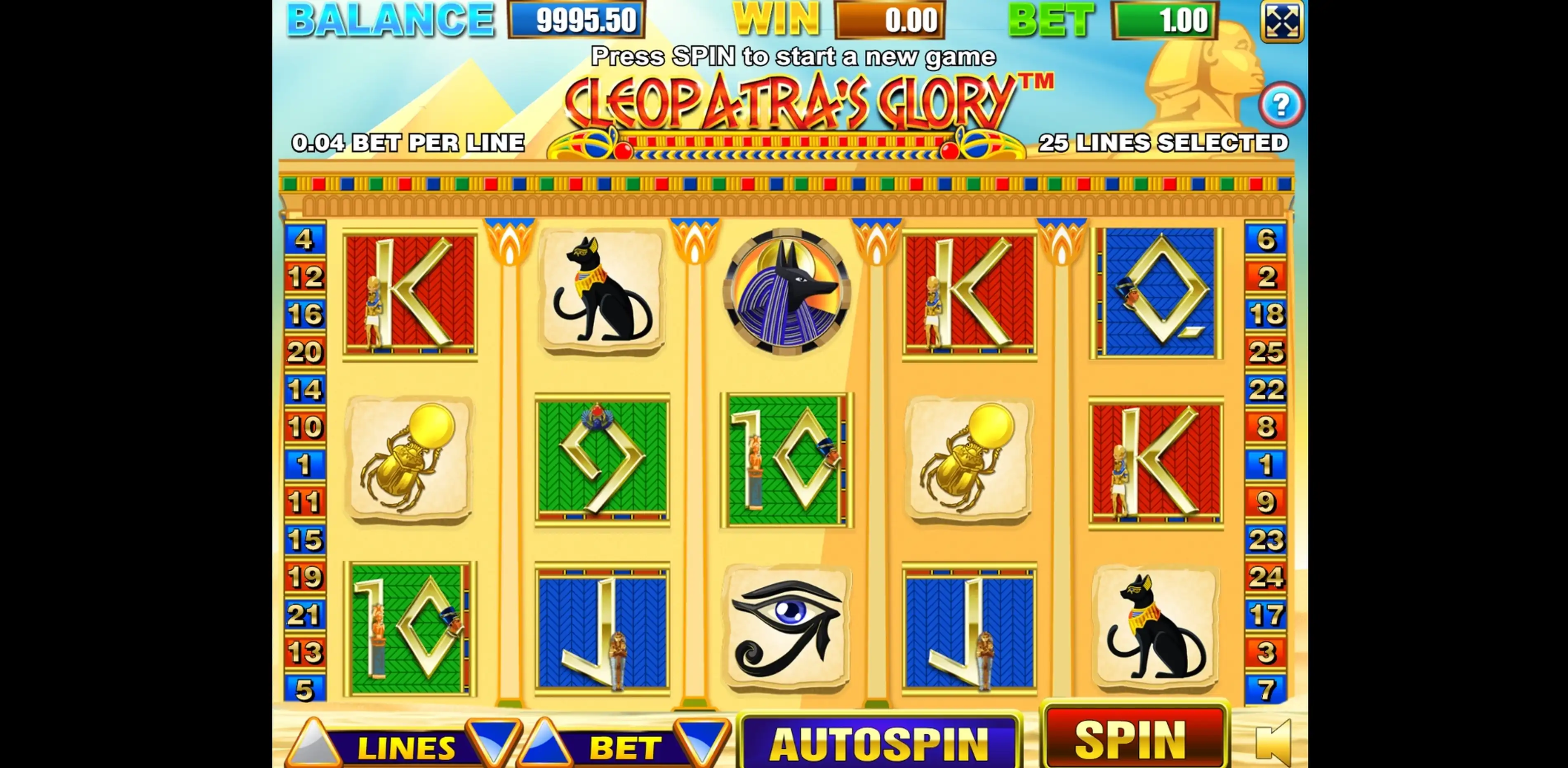 Reels in Cleopatras Glory Slot Game by Allbet Gaming