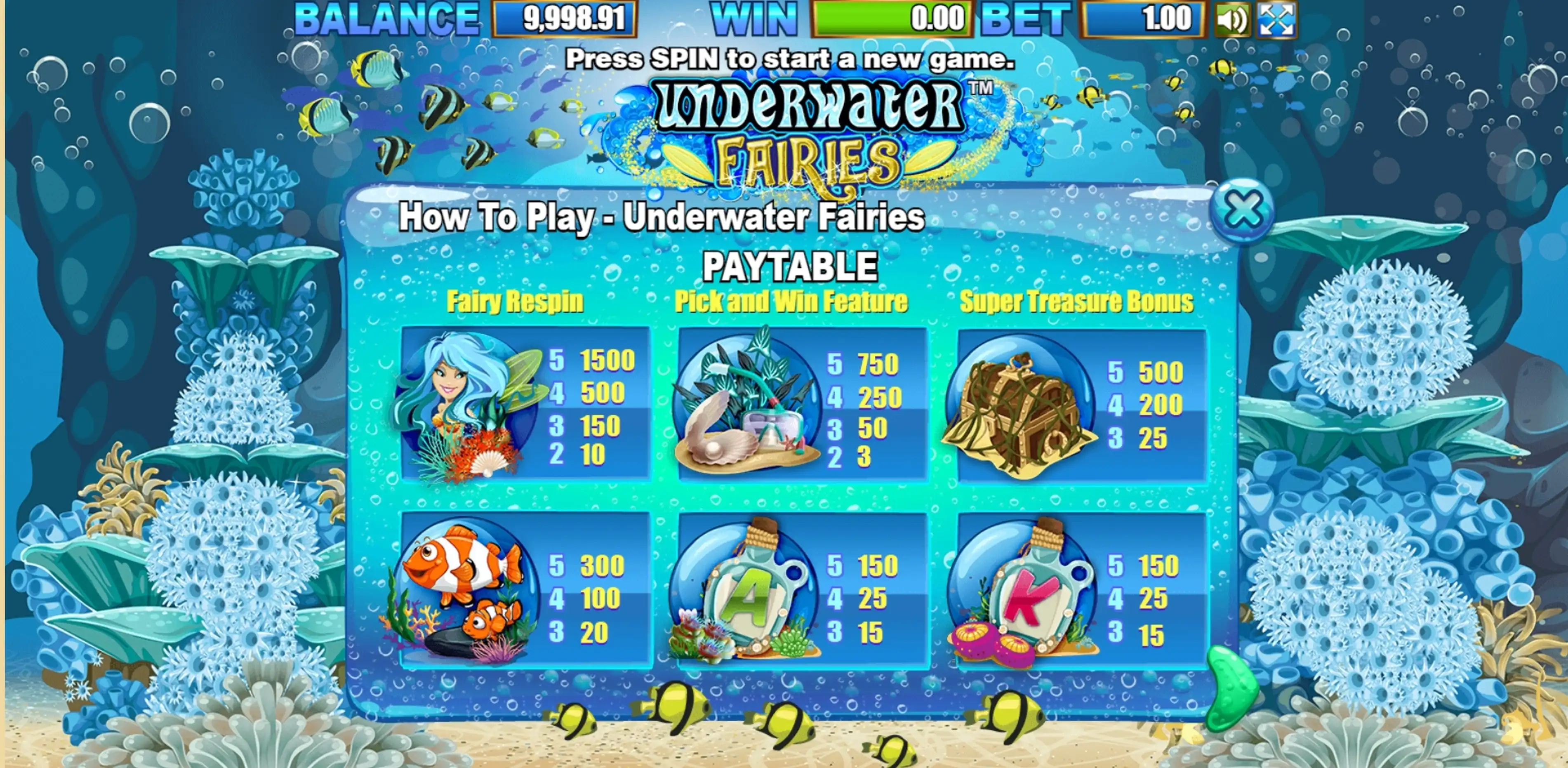 Info of Underwater Fairies Slot Game by Allbet Gaming