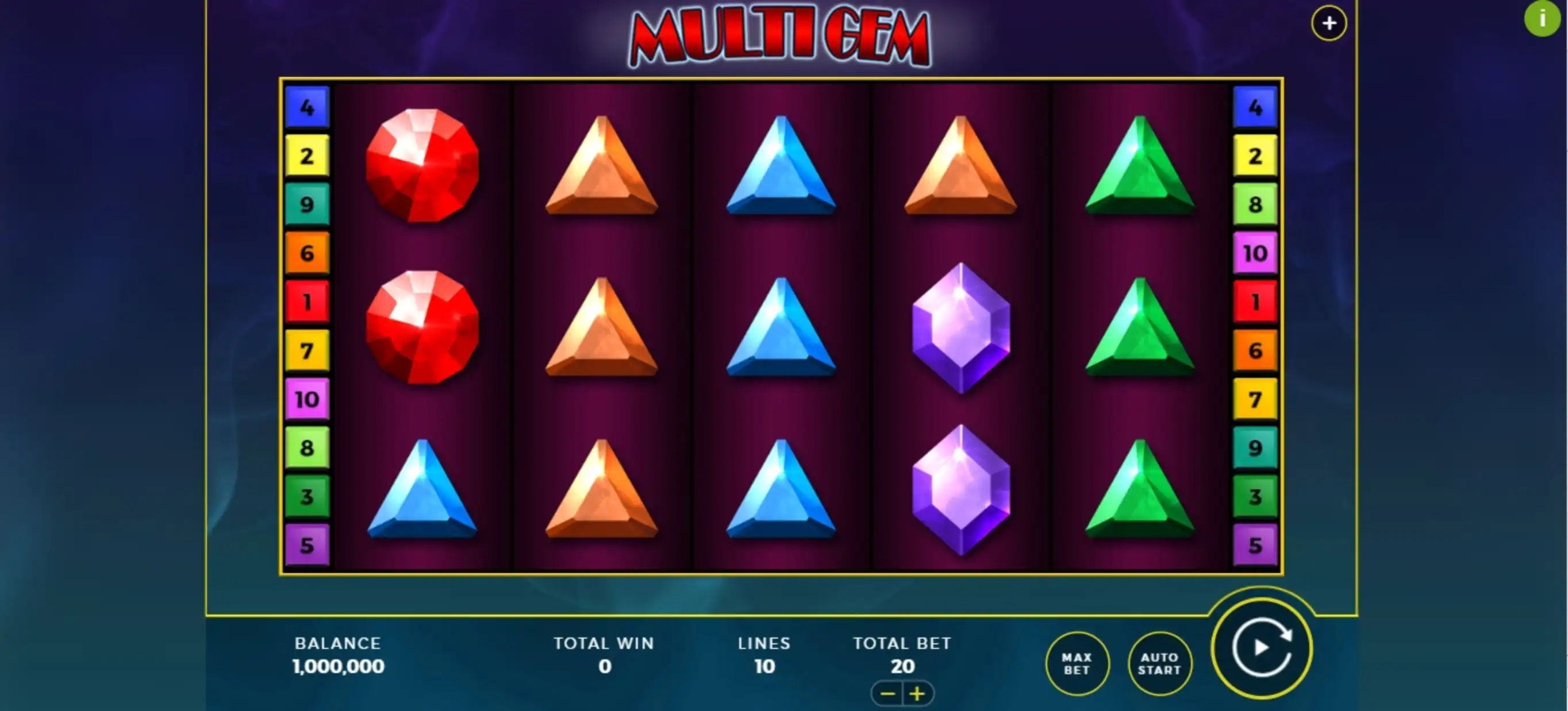 Reels in Multi Gem Slot Game by Bally Wulff