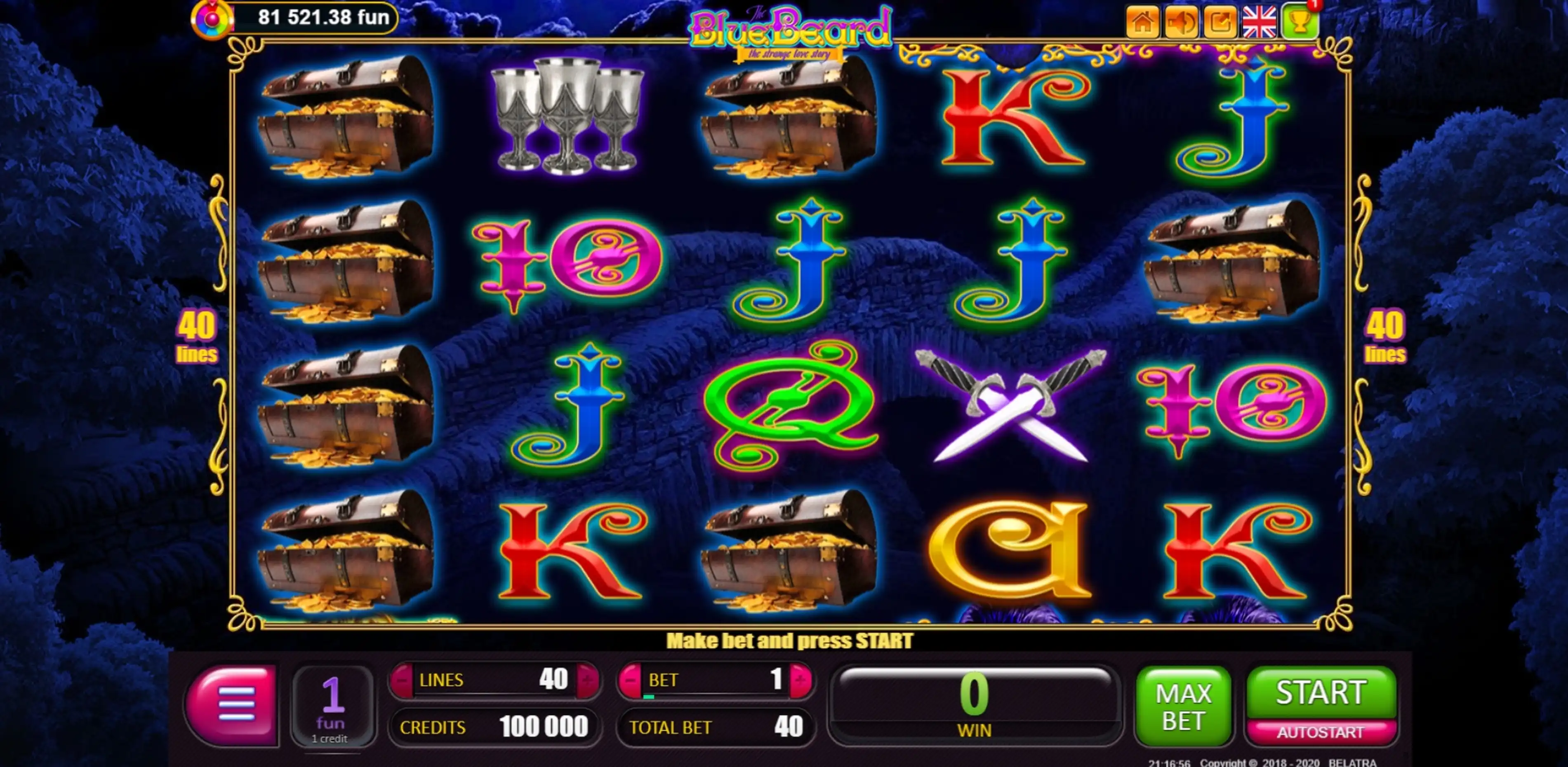 Reels in Blue Beard Slot Game by Belatra Games