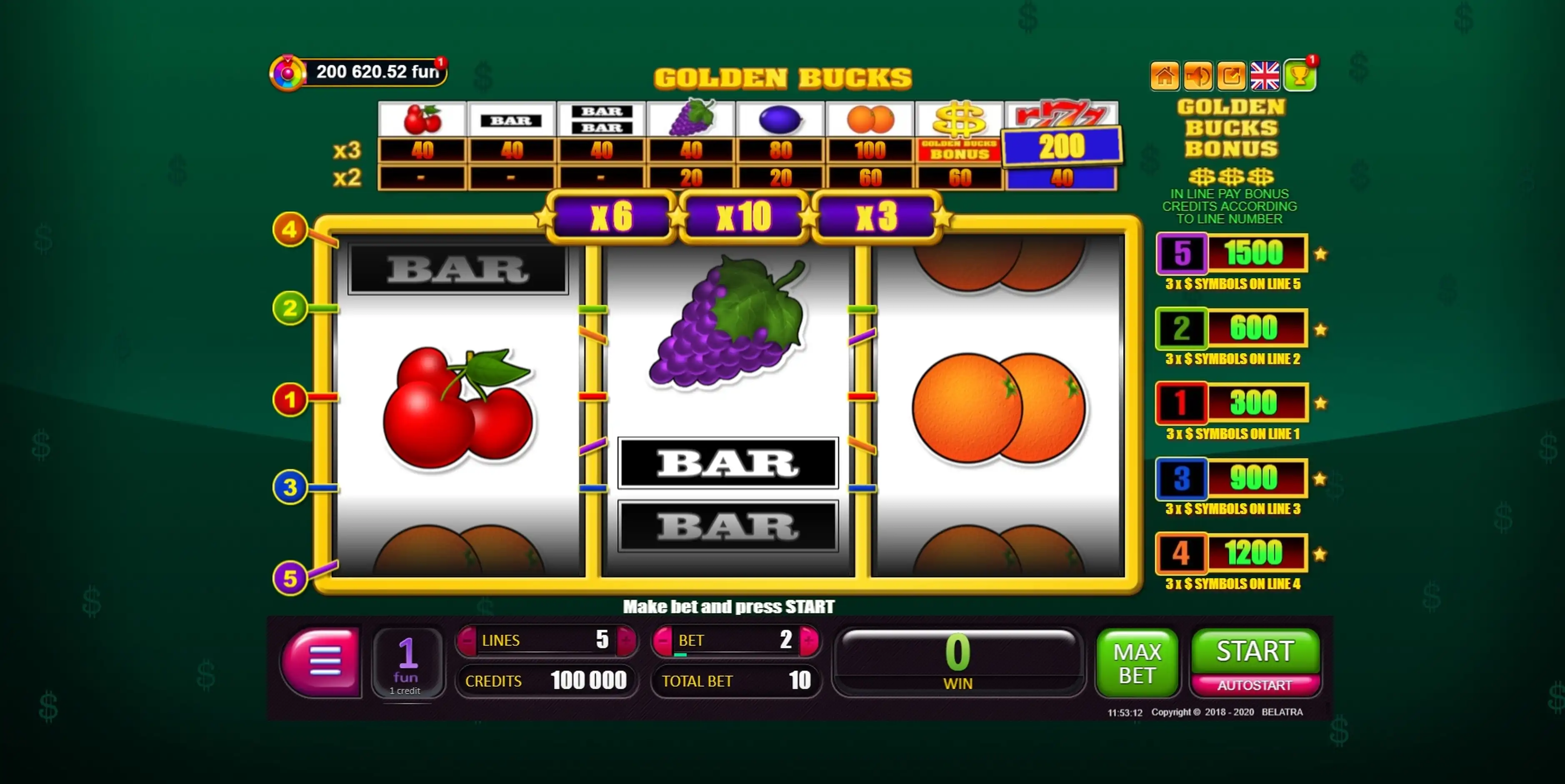 Reels in Golden Bucks Slot Game by Belatra Games