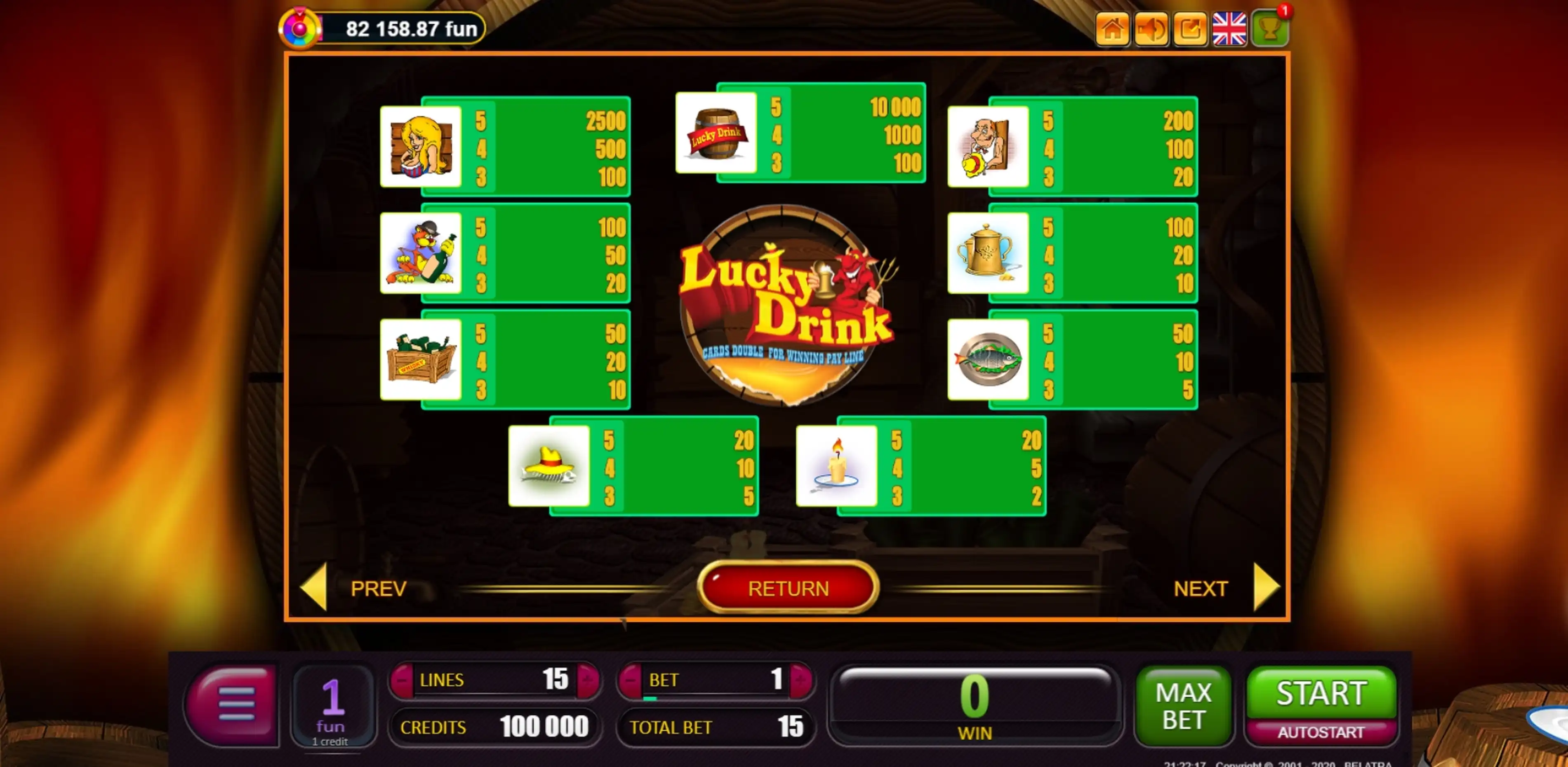 Info of Lucky Drink Slot Game by Belatra Games