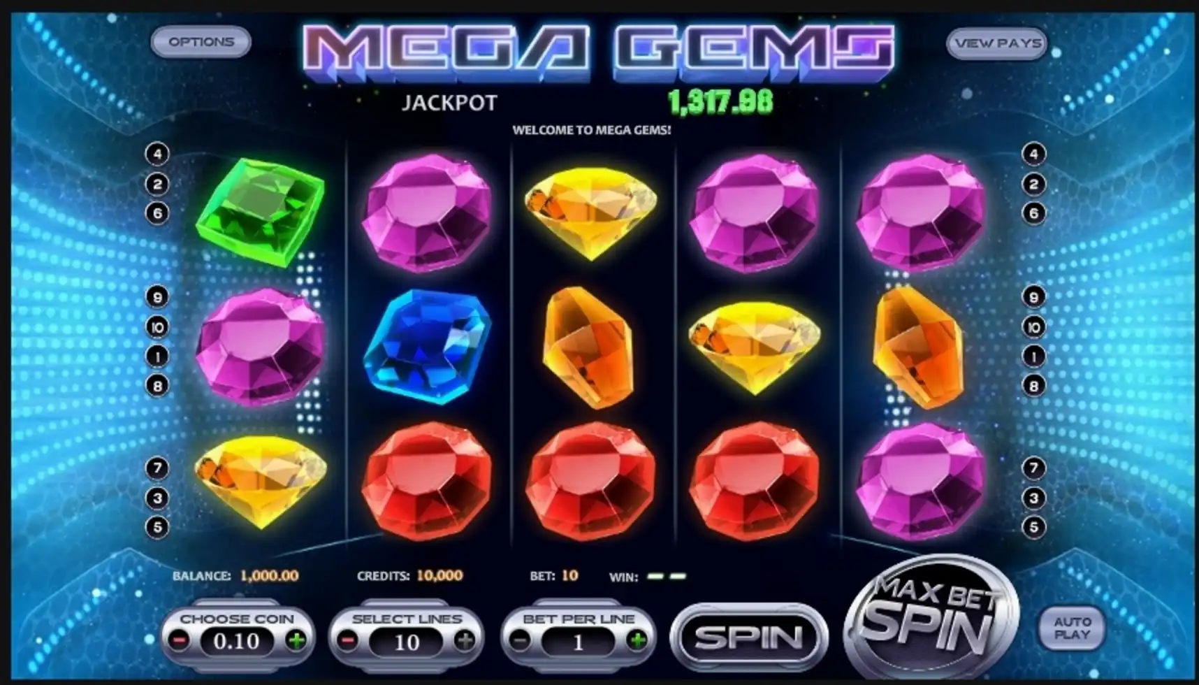 Reels in Mega Gems Slot Game by Betsoft