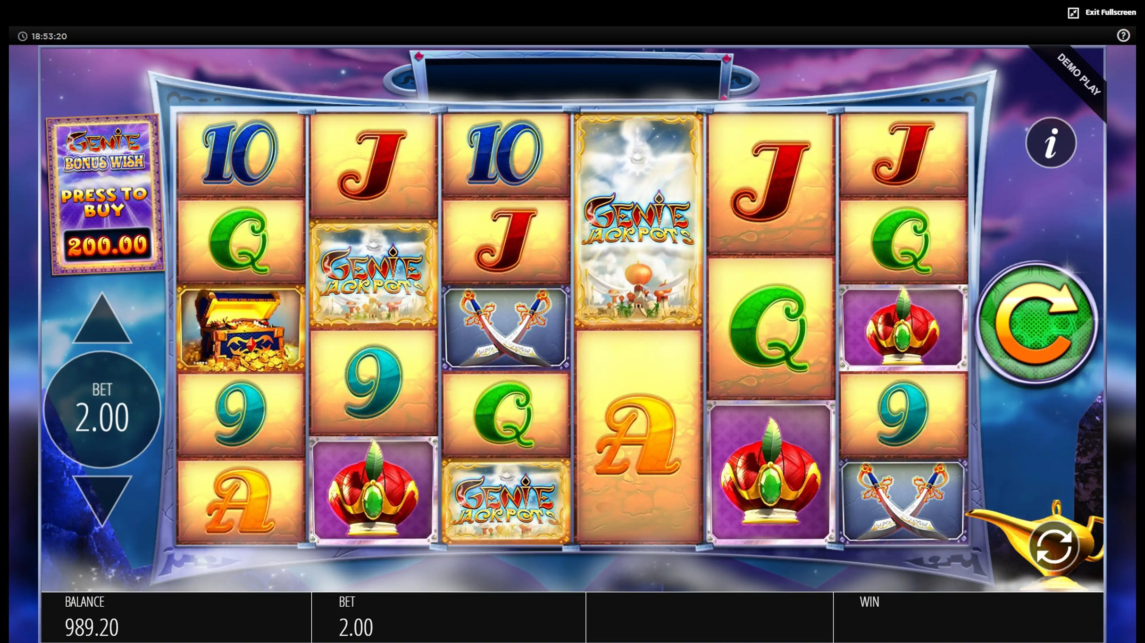 Reels in Genie Jackpots Slot Game by Blueprint Gaming