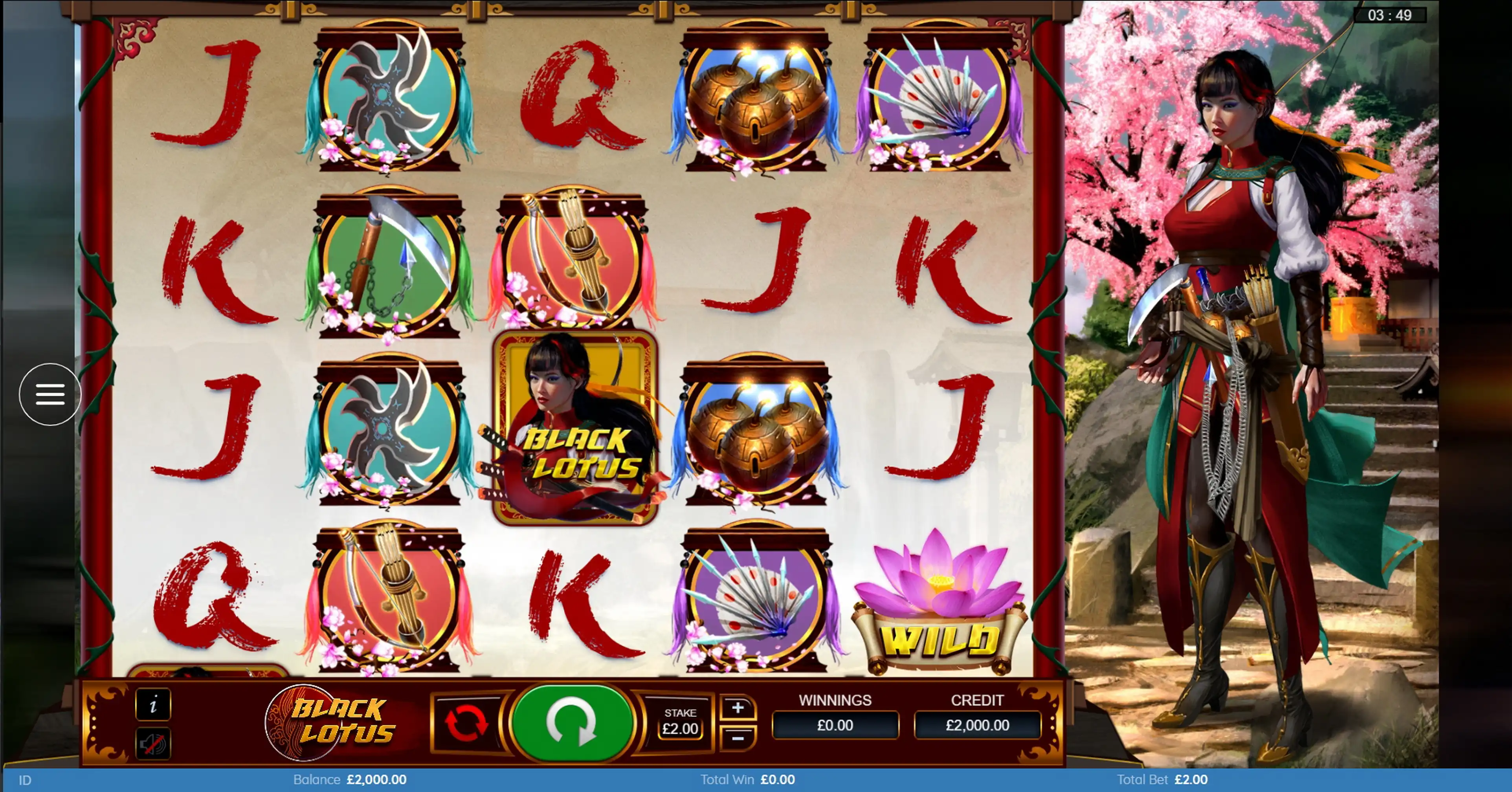 Reels in Black Lotus Slot Game by Bulletproof Games