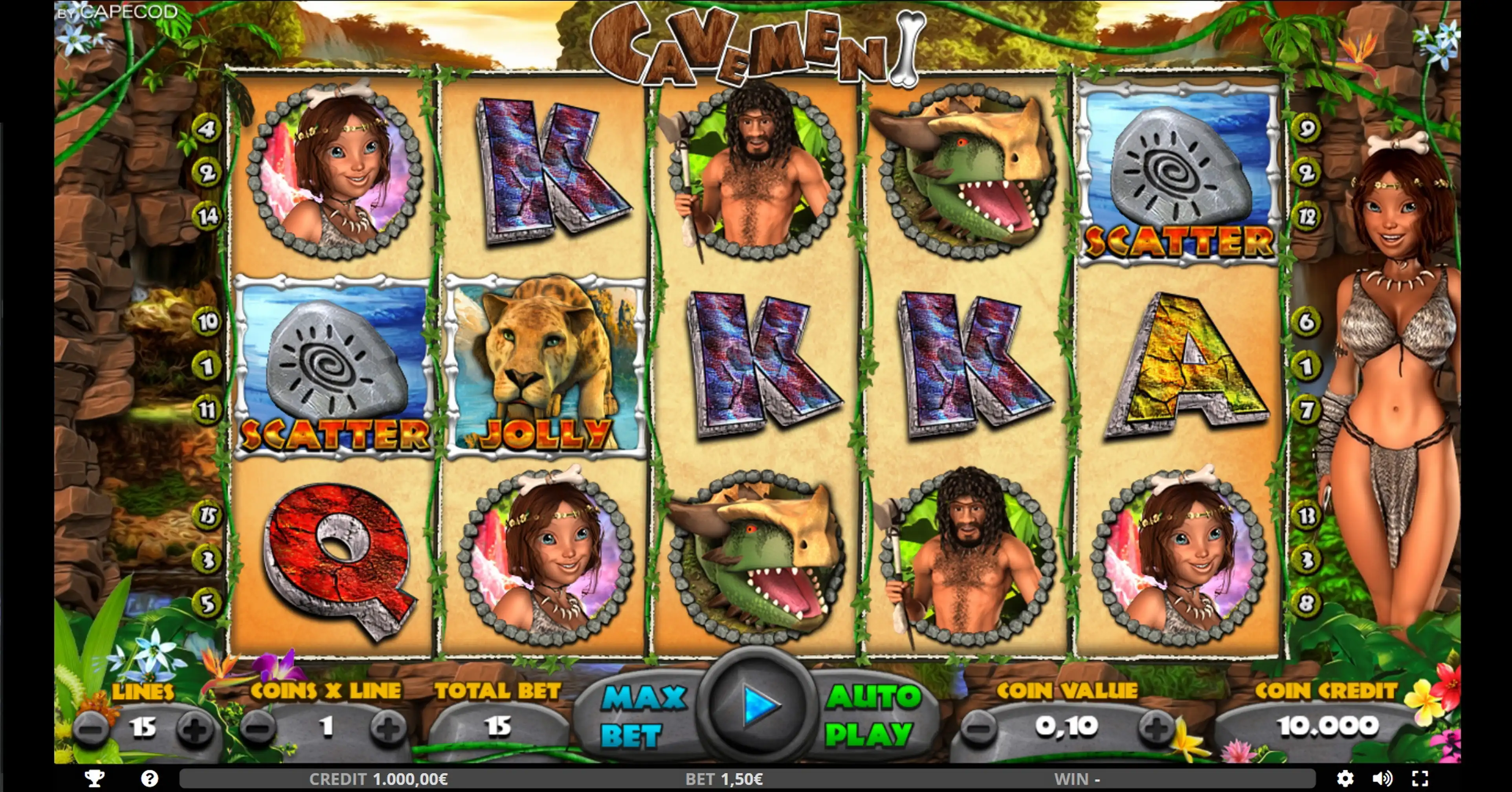 Reels in Cavemen Slot Game by Capecod Gaming