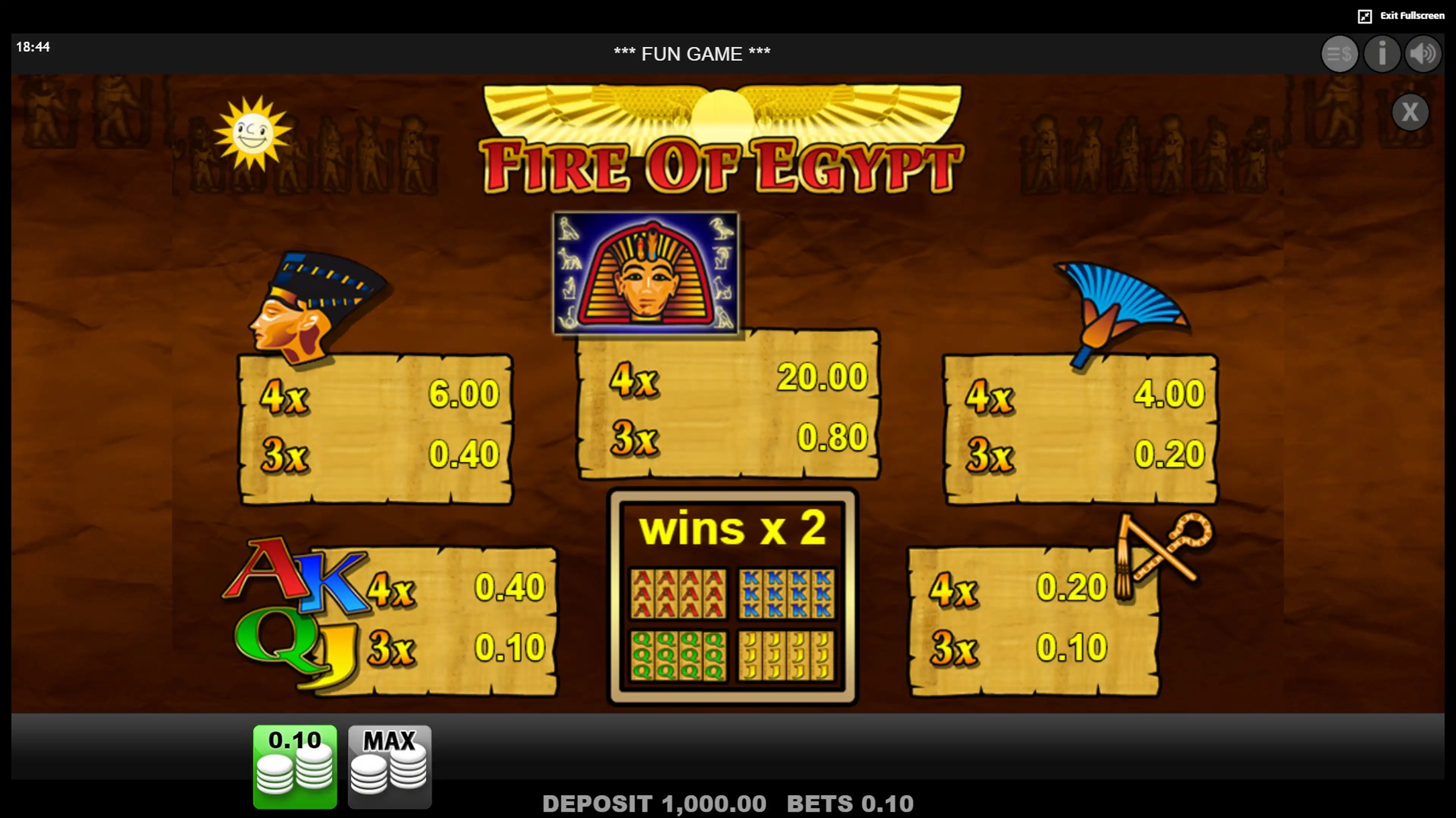 Info of Fire of Egypt Slot Game by edict