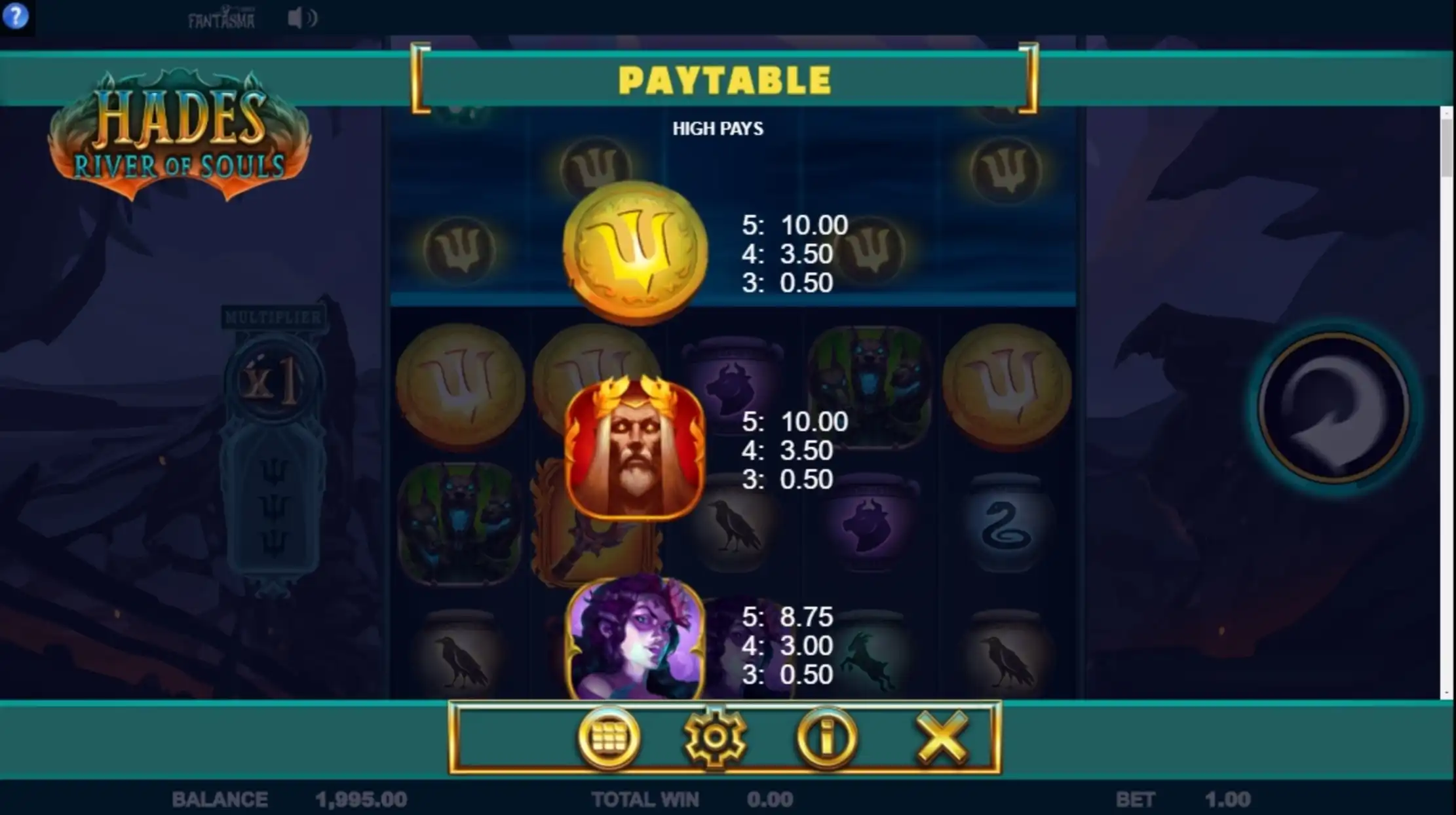 Info of Hades River of Souls Slot Game by Fantasma Games