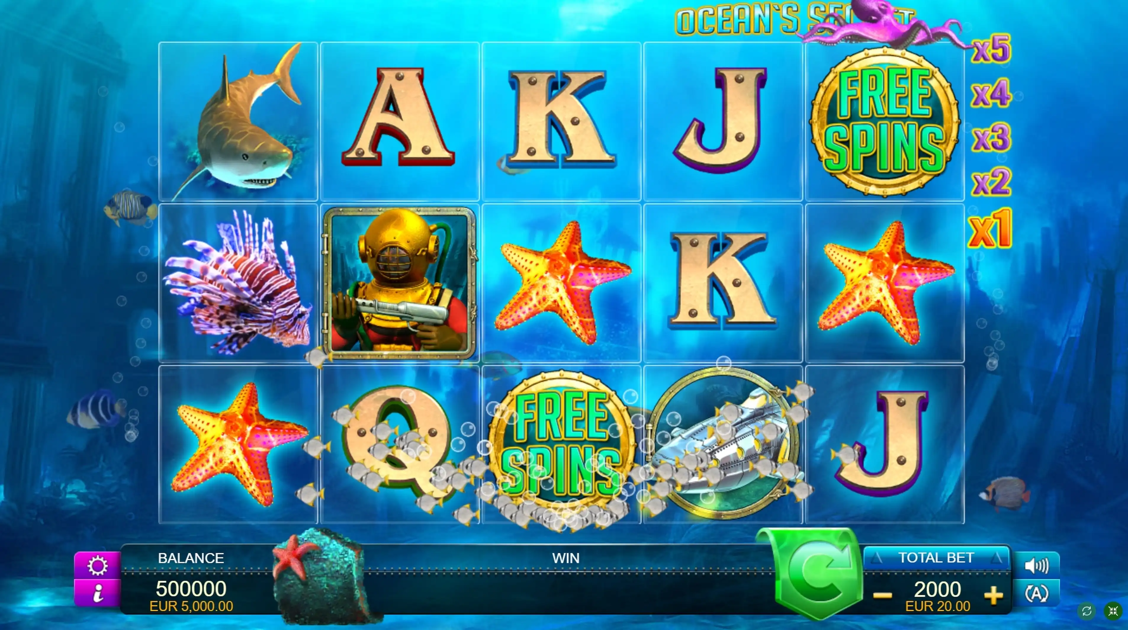 Reels in Ocean's Secret Slot Game by FUGA Gaming