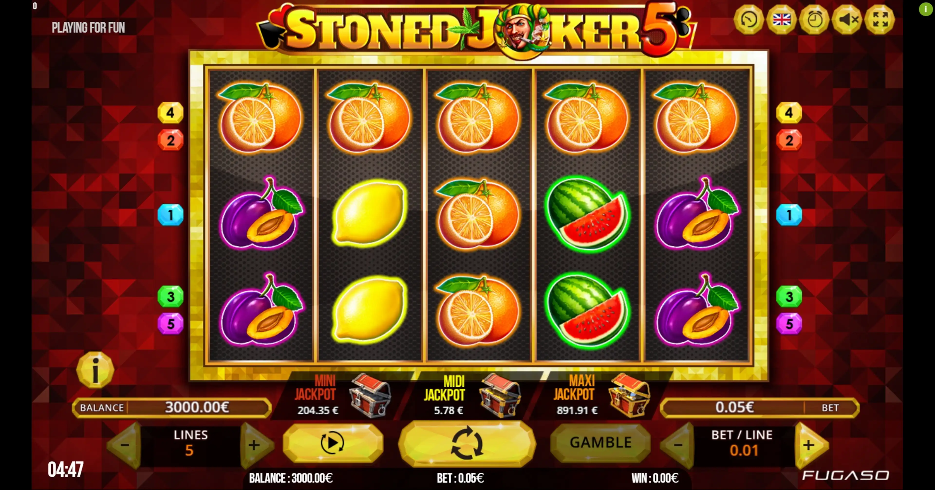 Reels in Stoned Joker 5 Slot Game by Fugaso