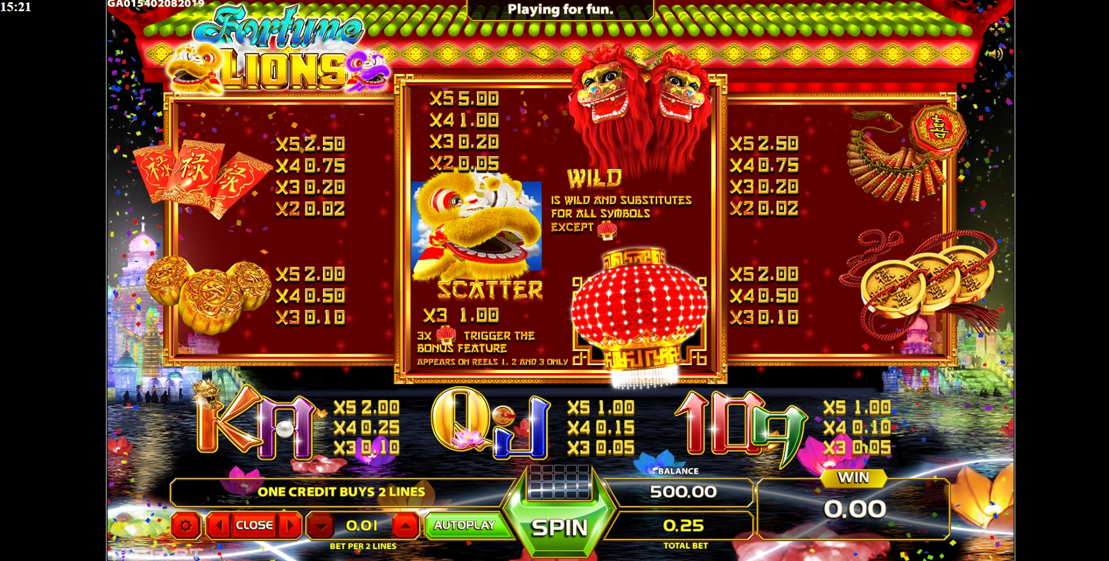 Info of Fortune Lions Slot Game by GameArt