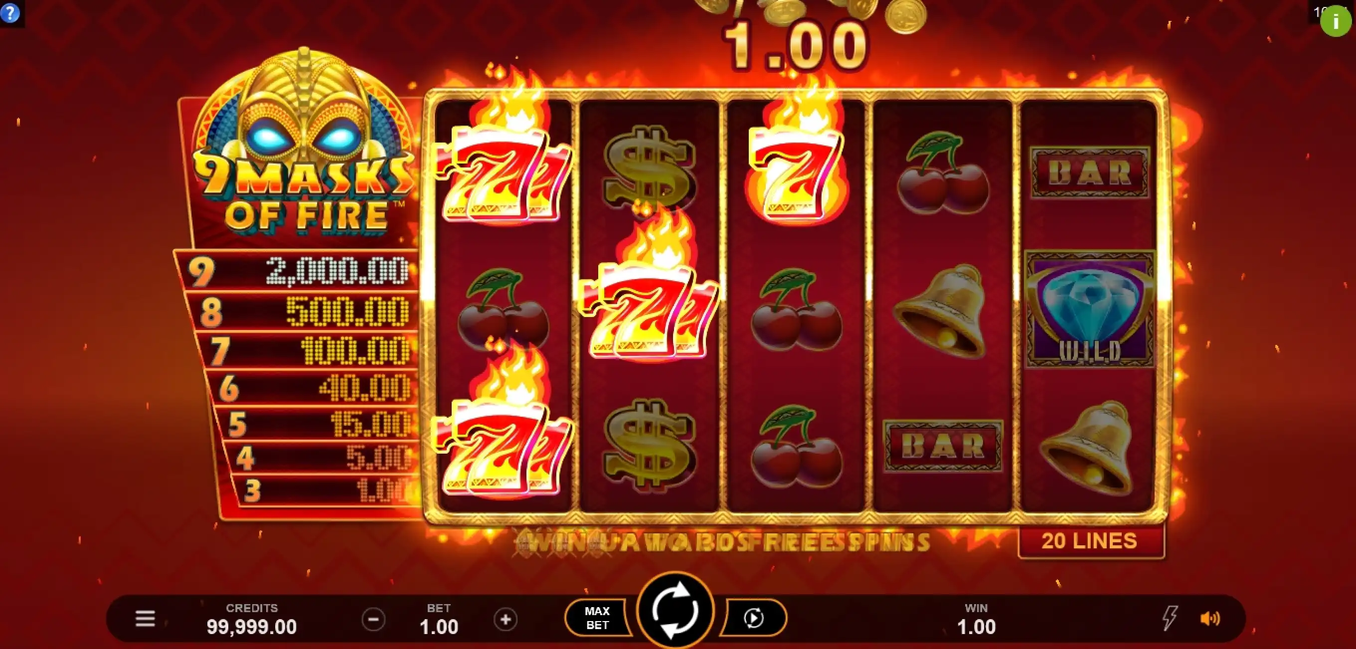 Win Money in 9 Masks Of Fire Free Slot Game by Gameburger Studios