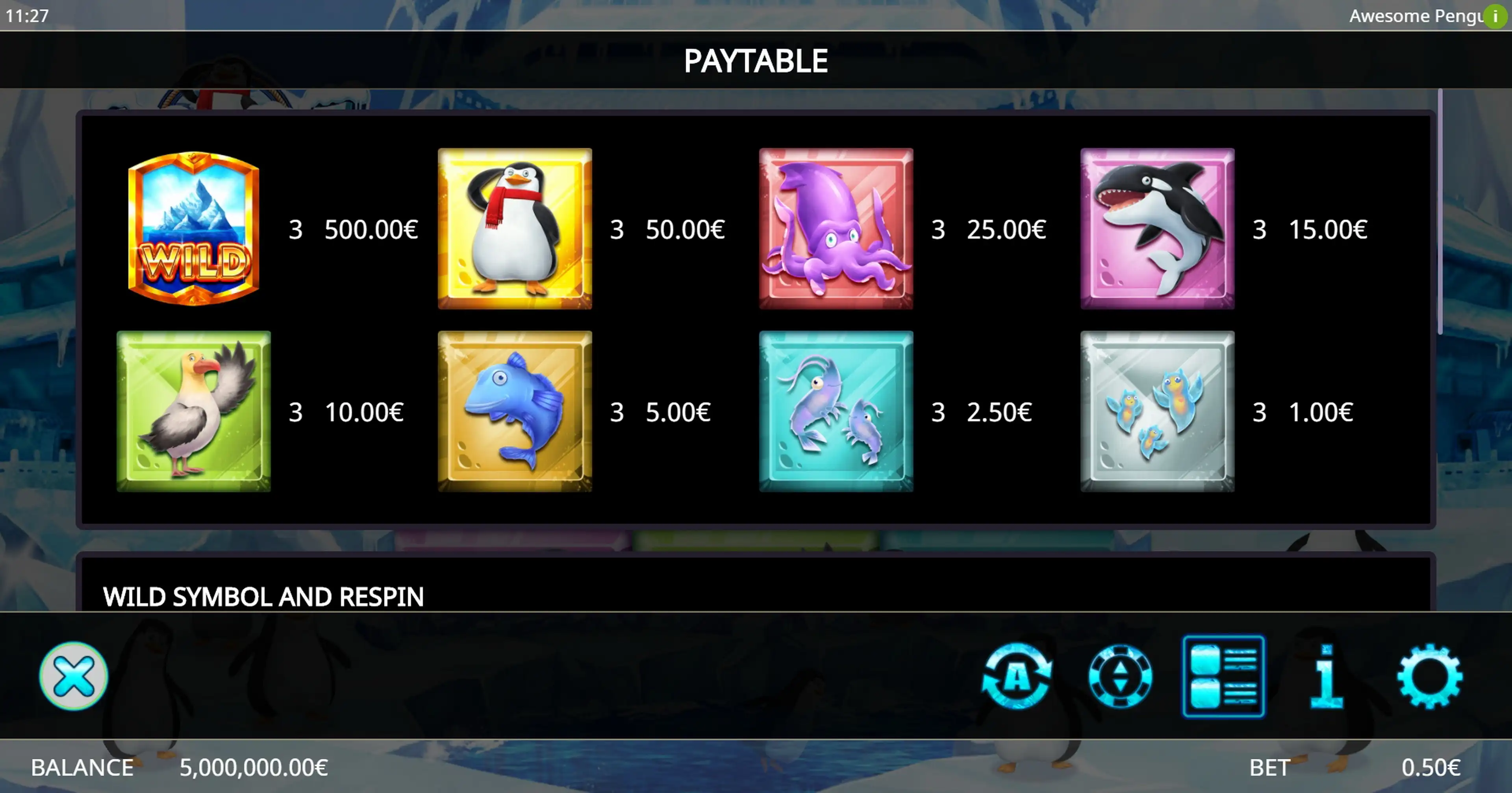 Info of Awesome Penguin Slot Game by Ganapati