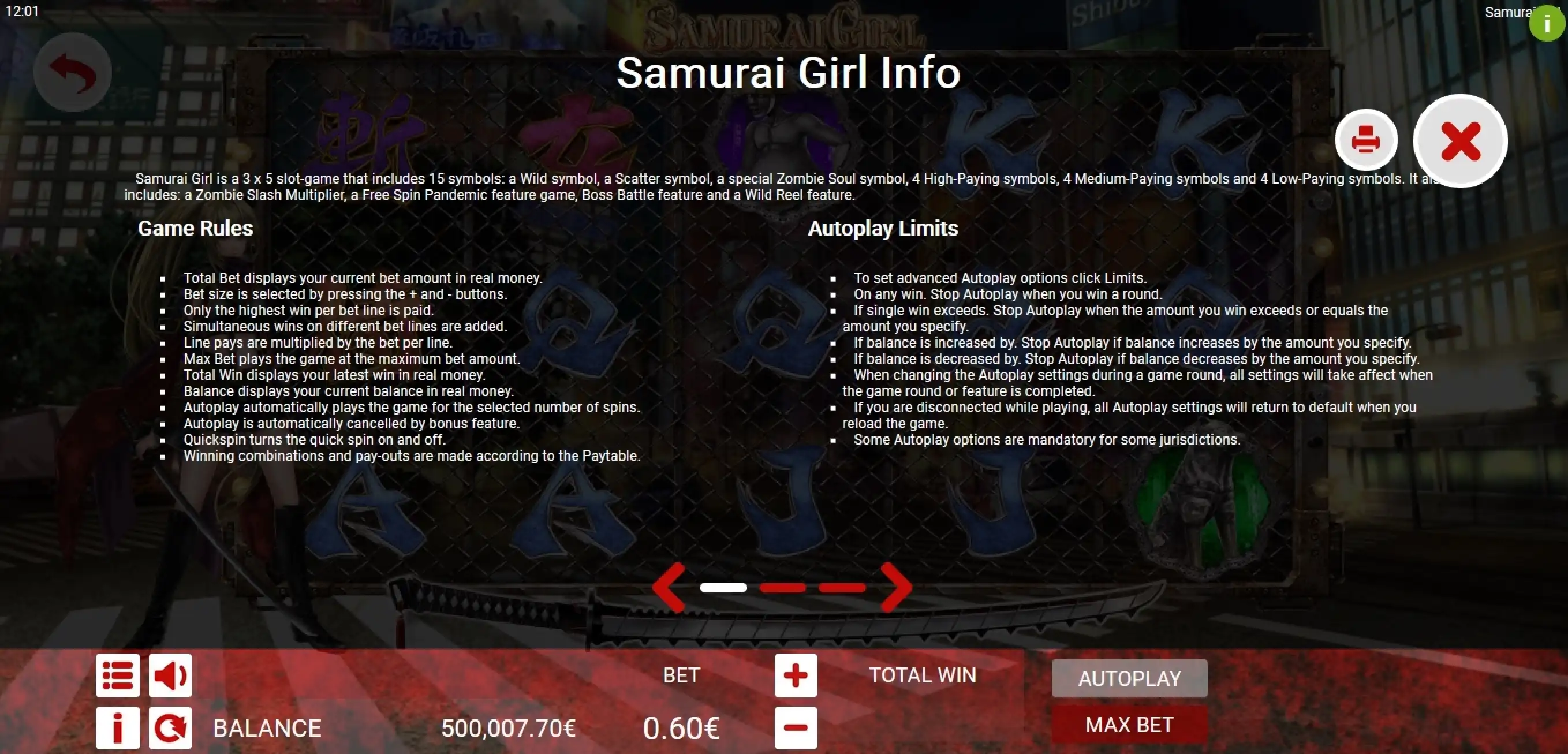 Info of Samurai Girl Slot Game by Ganapati