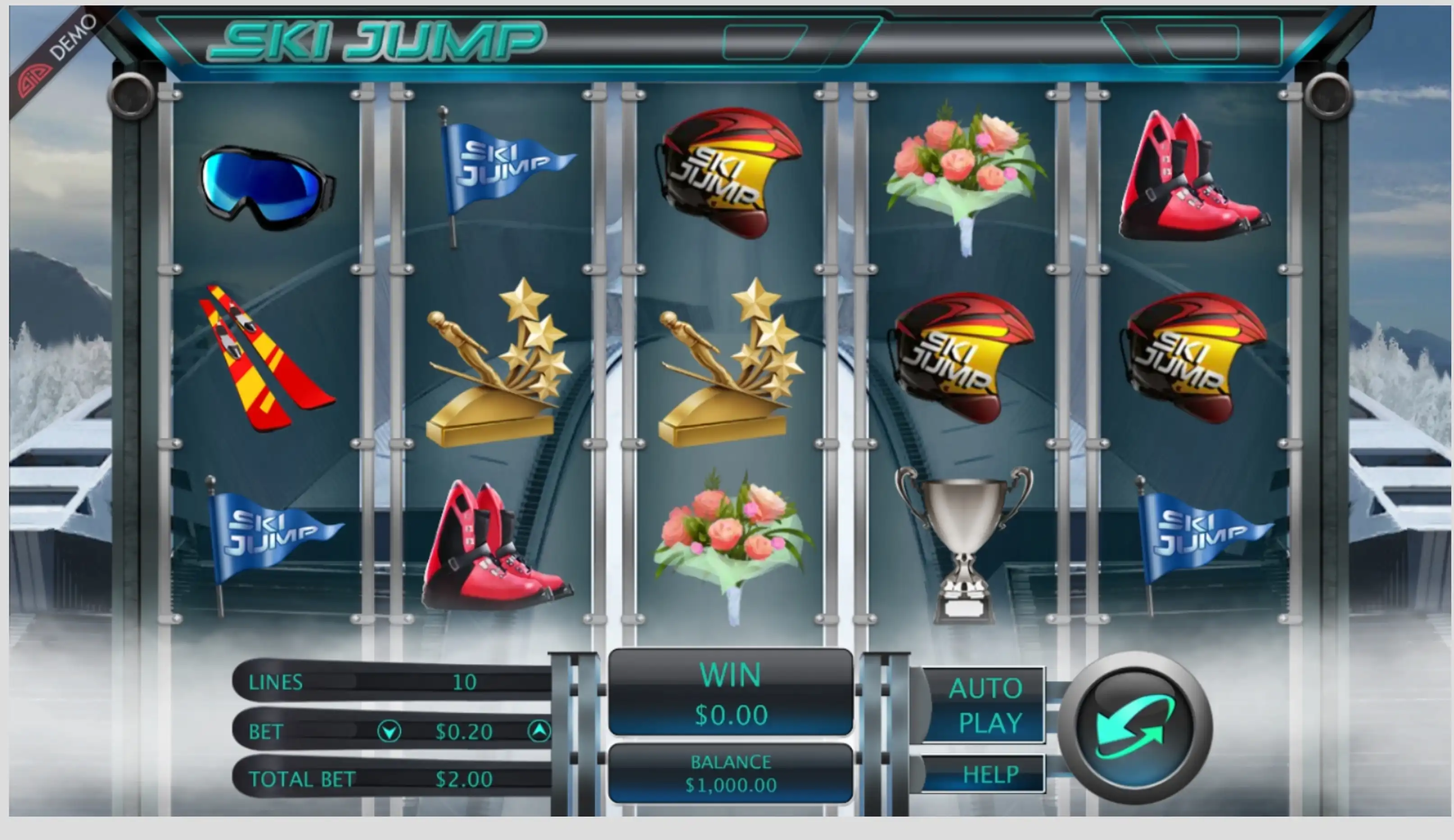 Reels in Ski Jump Slot Game by Genesis Gaming