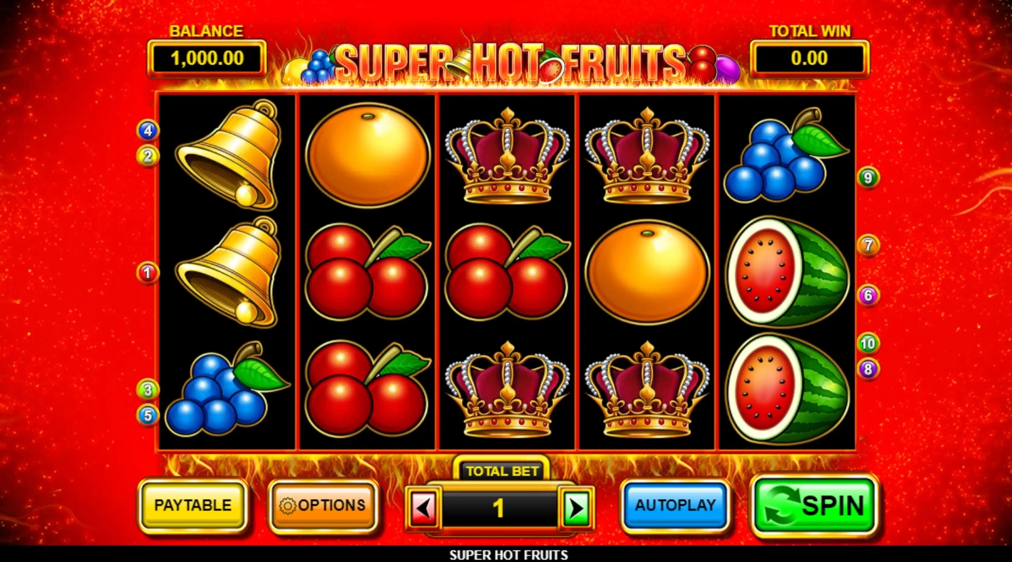 Reels in Super Hot Fruits Slot Game by Inspired Gaming