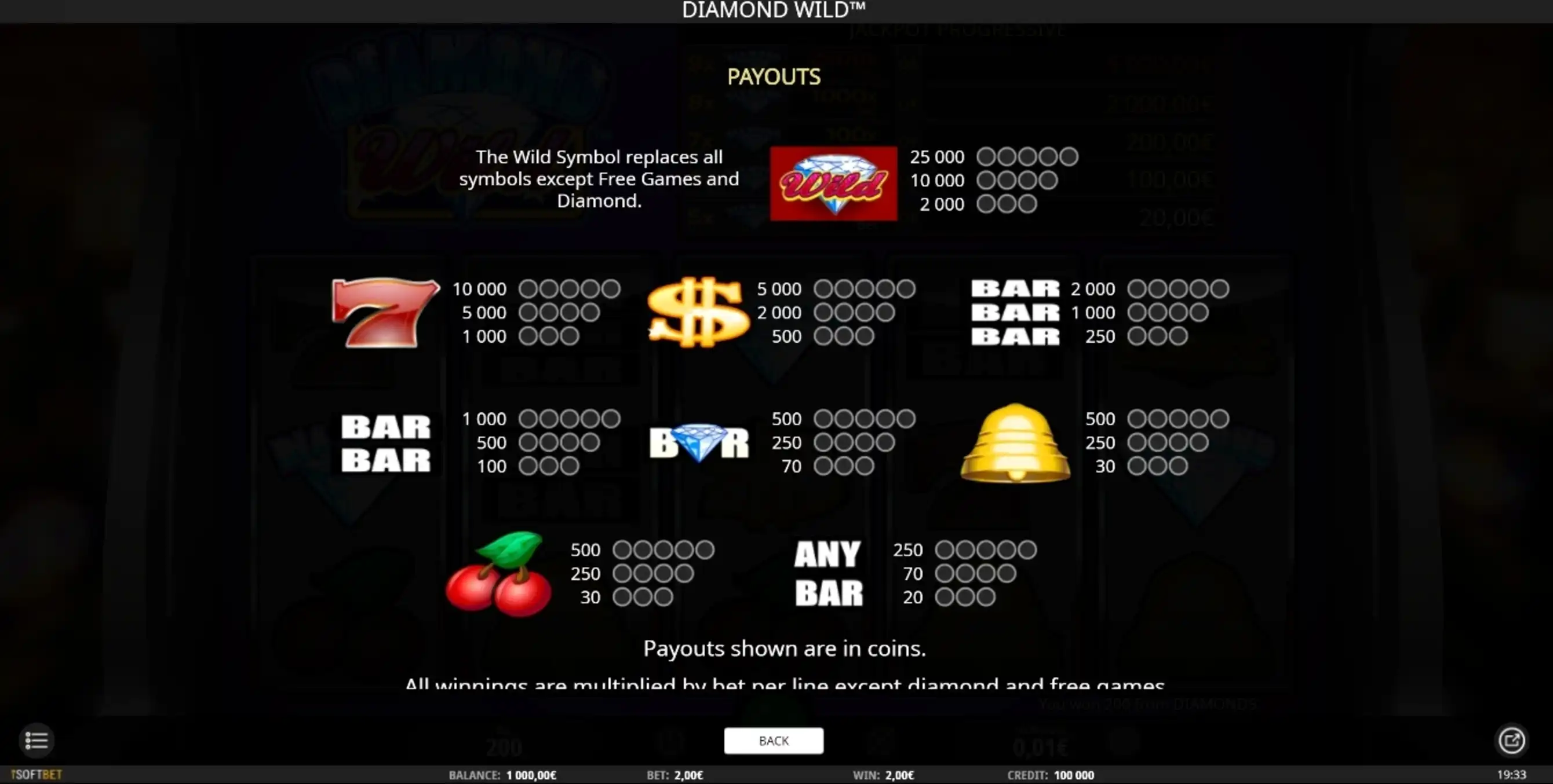 Info of Diamond Wild Slot Game by iSoftBet