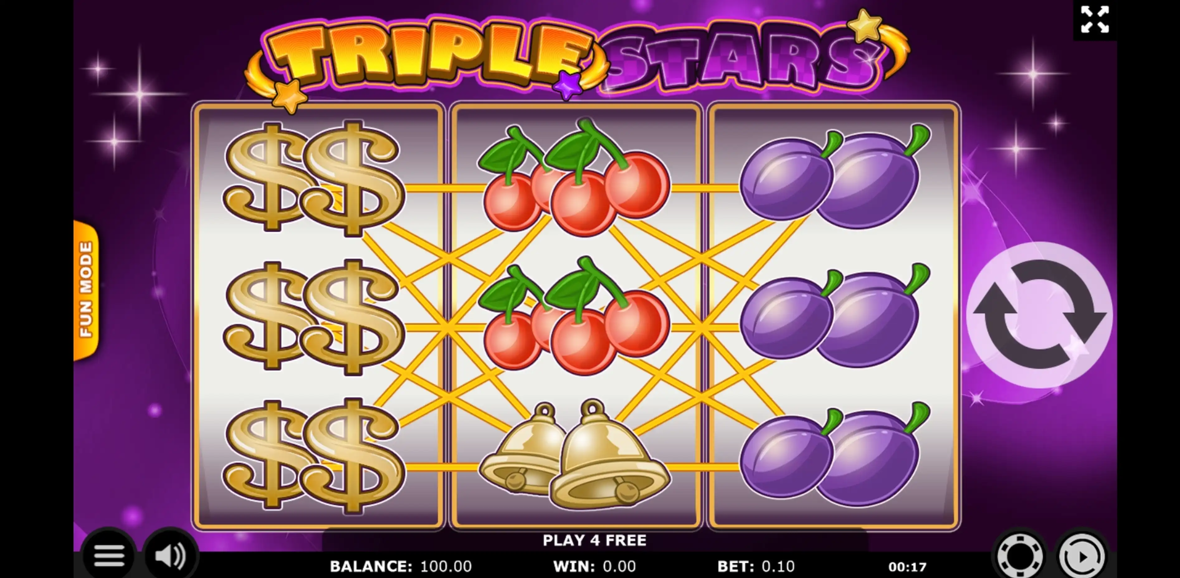 Reels in Triple Stars Slot Game by Kajot