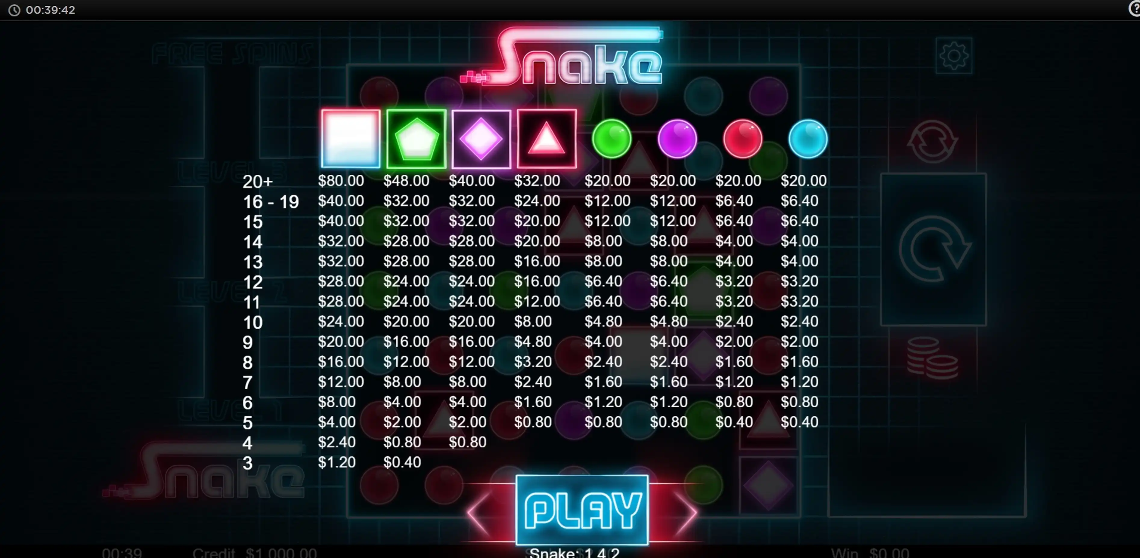 Info of Snake Slot Game by Live 5 Gaming