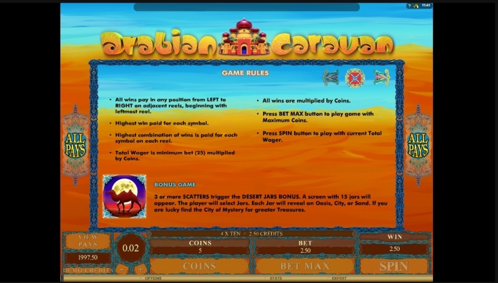 Info of Arabian Caravan Slot Game by Microgaming