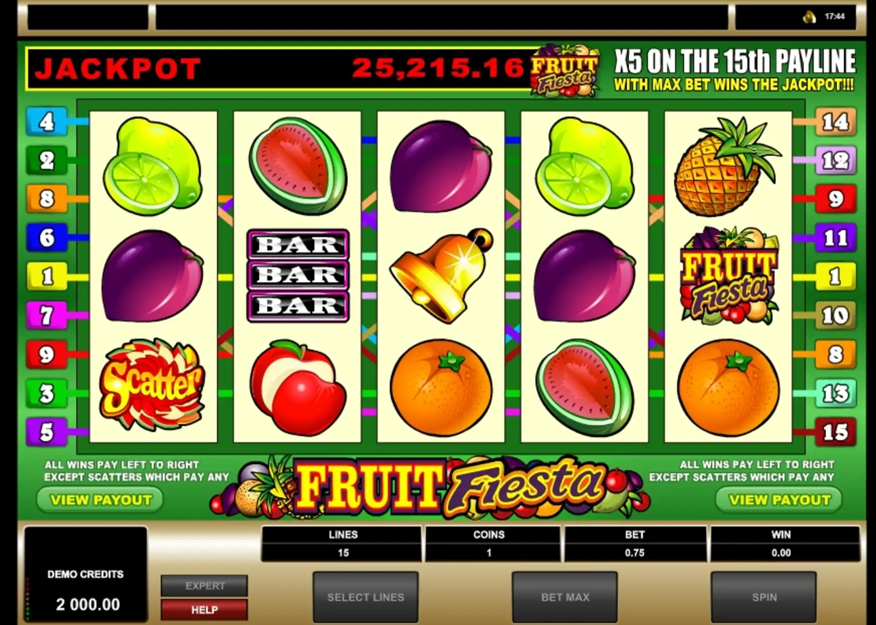 Reels in Fruit Fiesta 5 Reel Slot Game by Microgaming