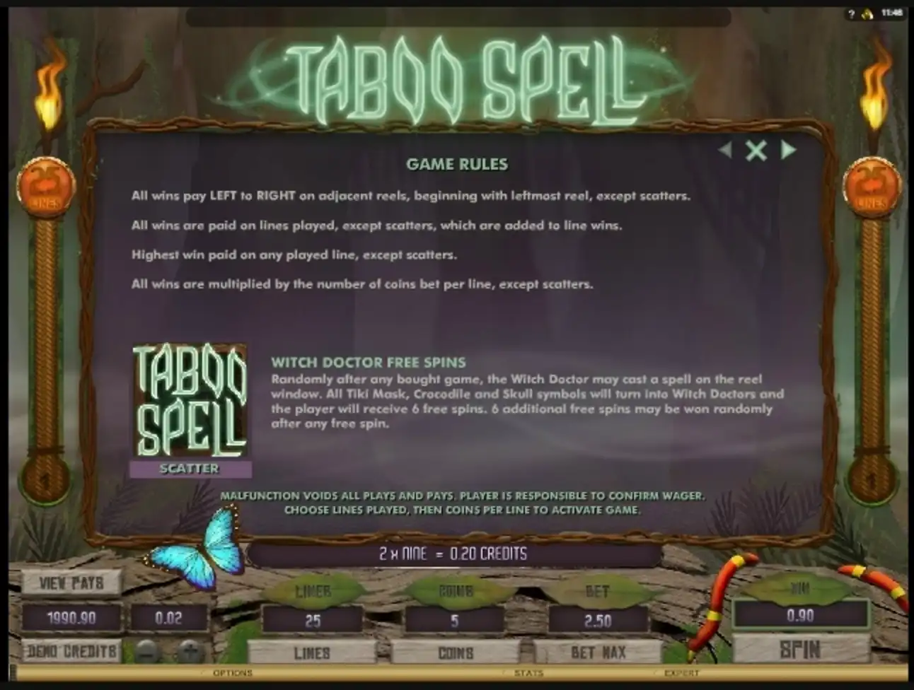 Info of Taboo Spell Slot Game by Microgaming