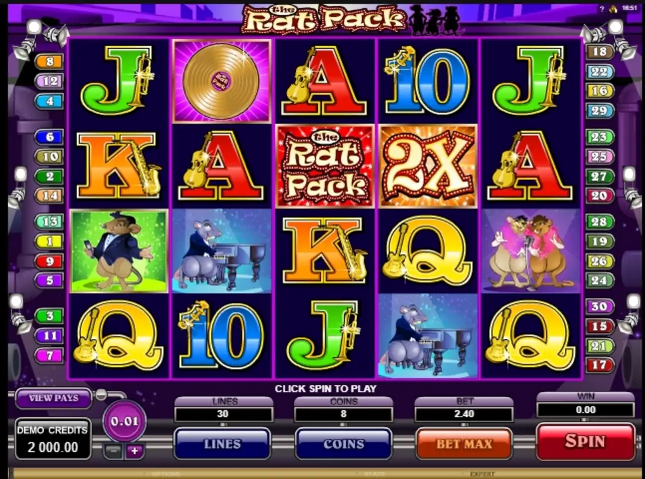 Reels in The Rat Pack Slot Game by Microgaming