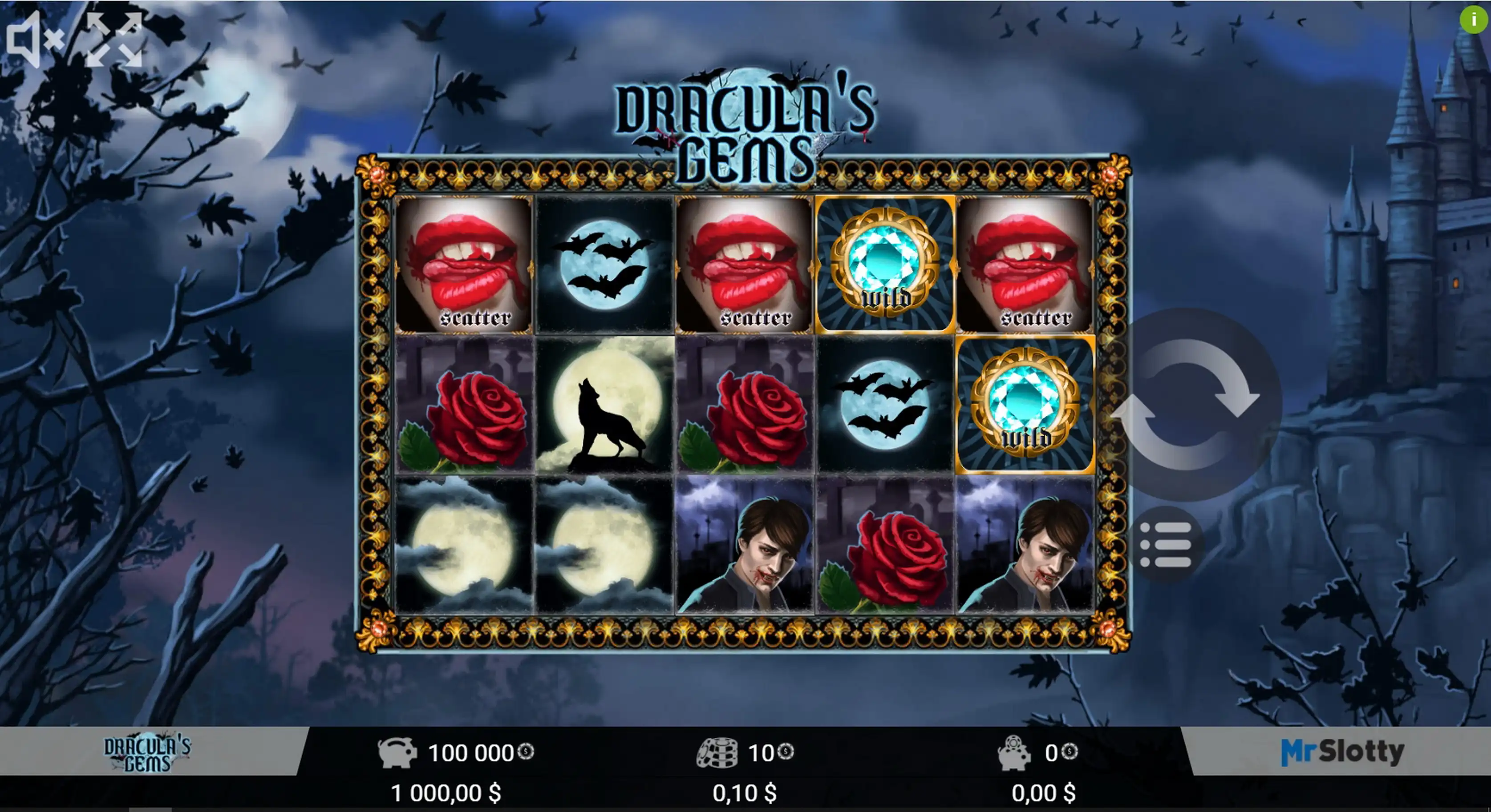 Reels in Dracula's Gems Slot Game by Mr Slotty