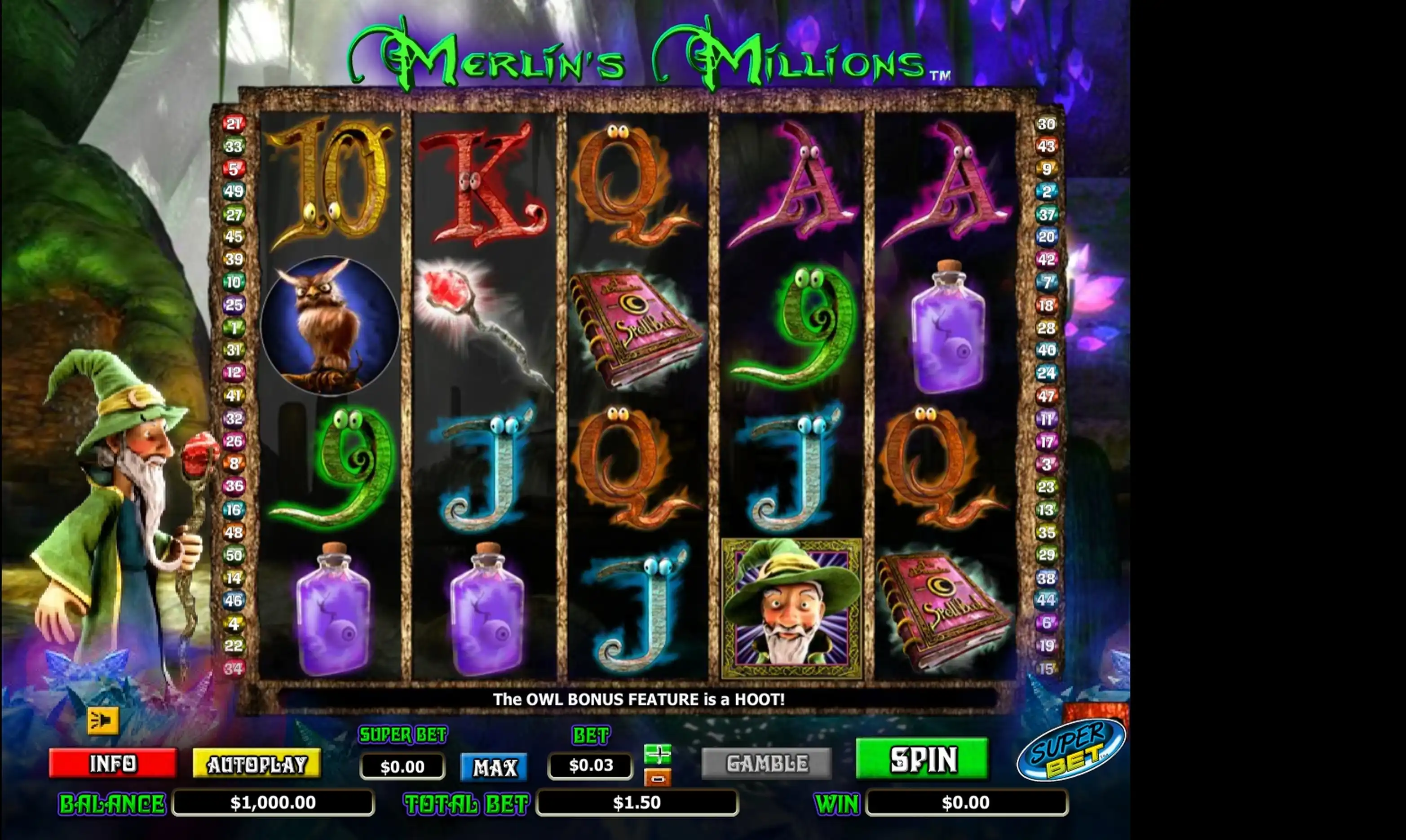 Reels in Merlin's Millions Superbet Slot Game by NextGen Gaming