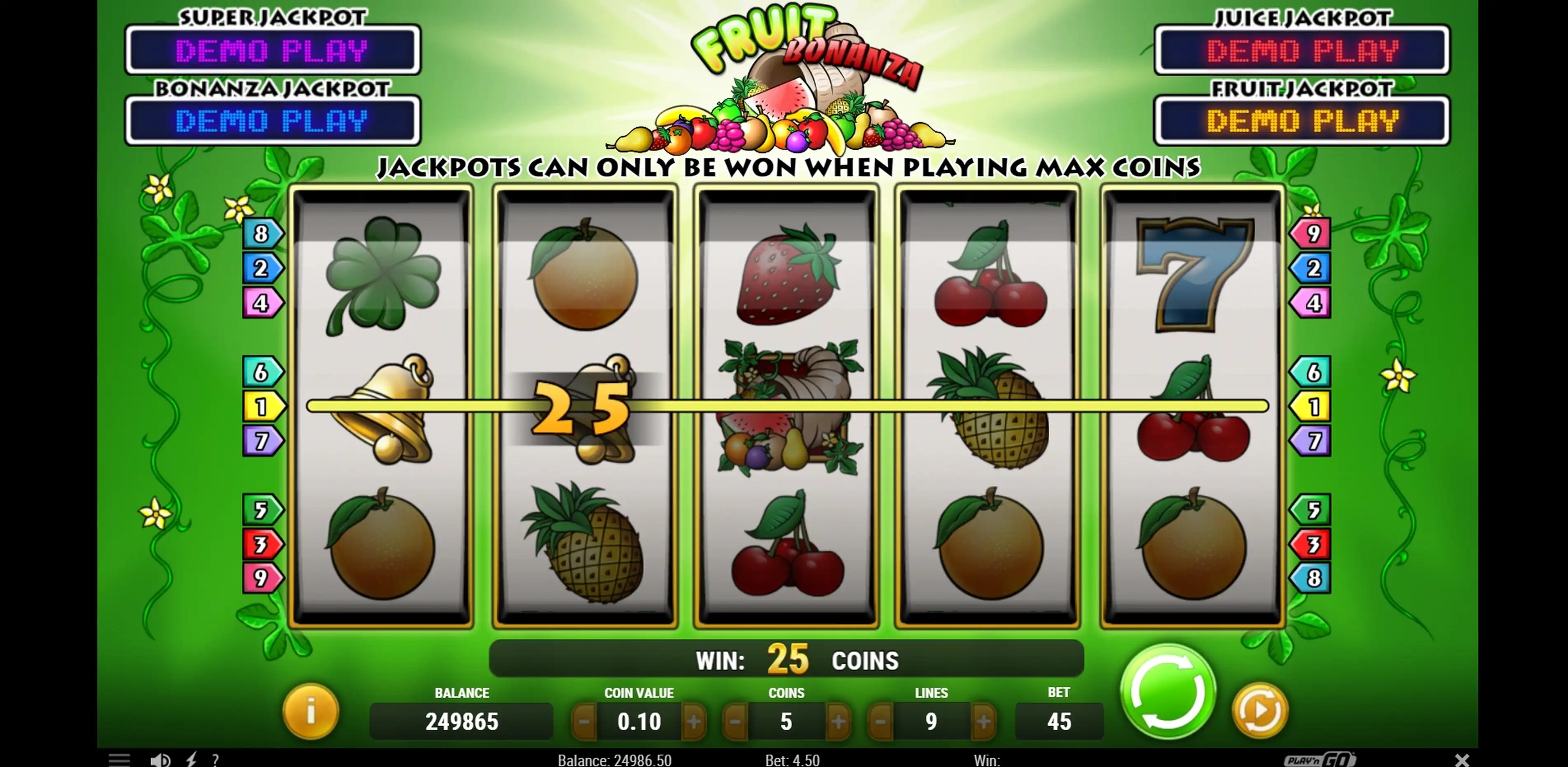 Win Money in Fruit Bonanza Free Slot Game by Playn GO