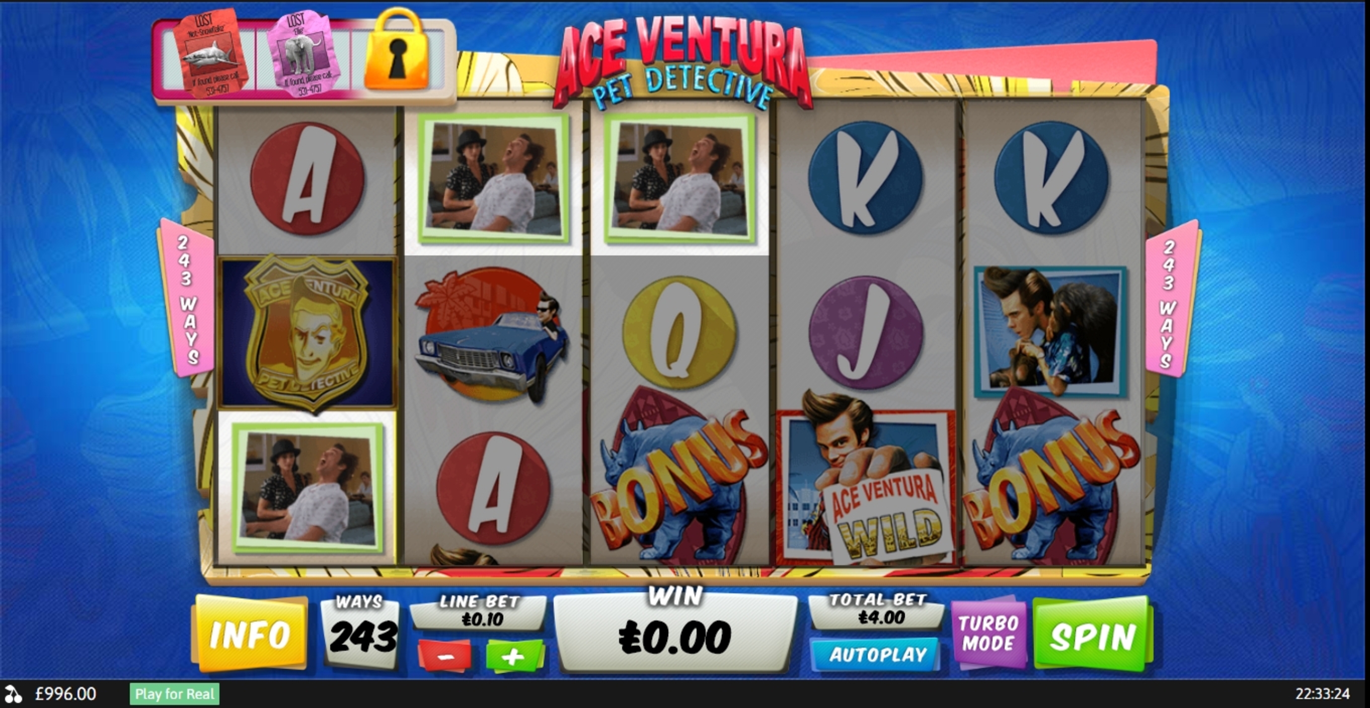 Win Money in Ace Ventura Free Slot Game by Playtech