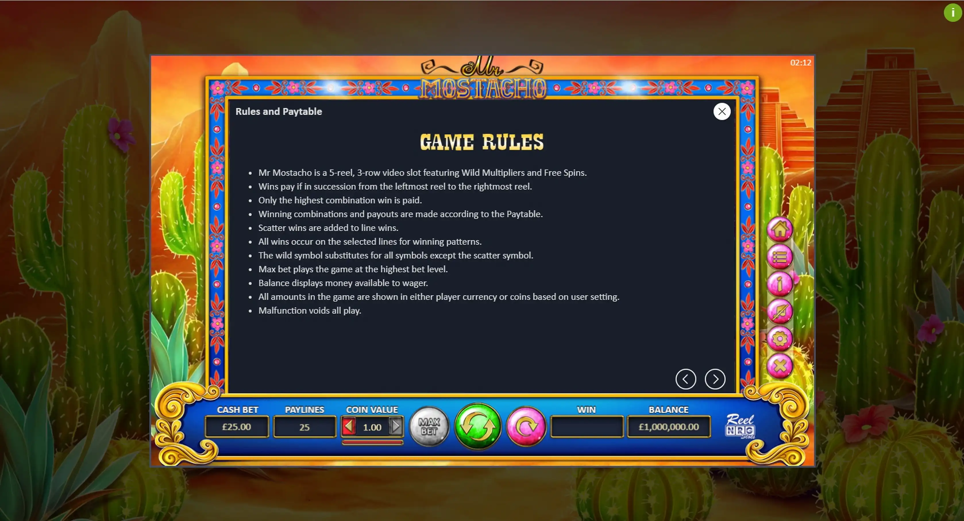 Info of Mr Mostacho Slot Game by ReelNRG Gaming