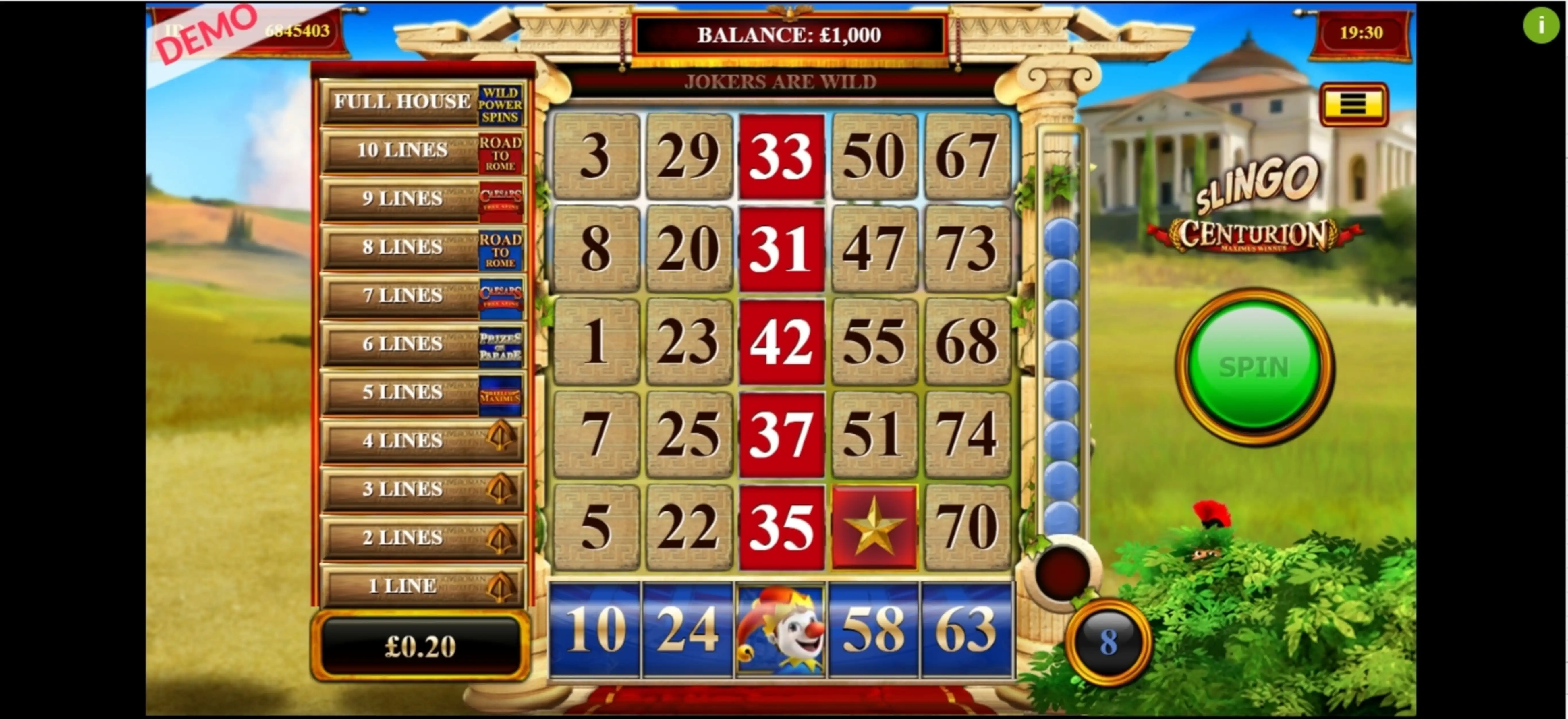 Reels in Slingo Centurion Slot Game by Slingo