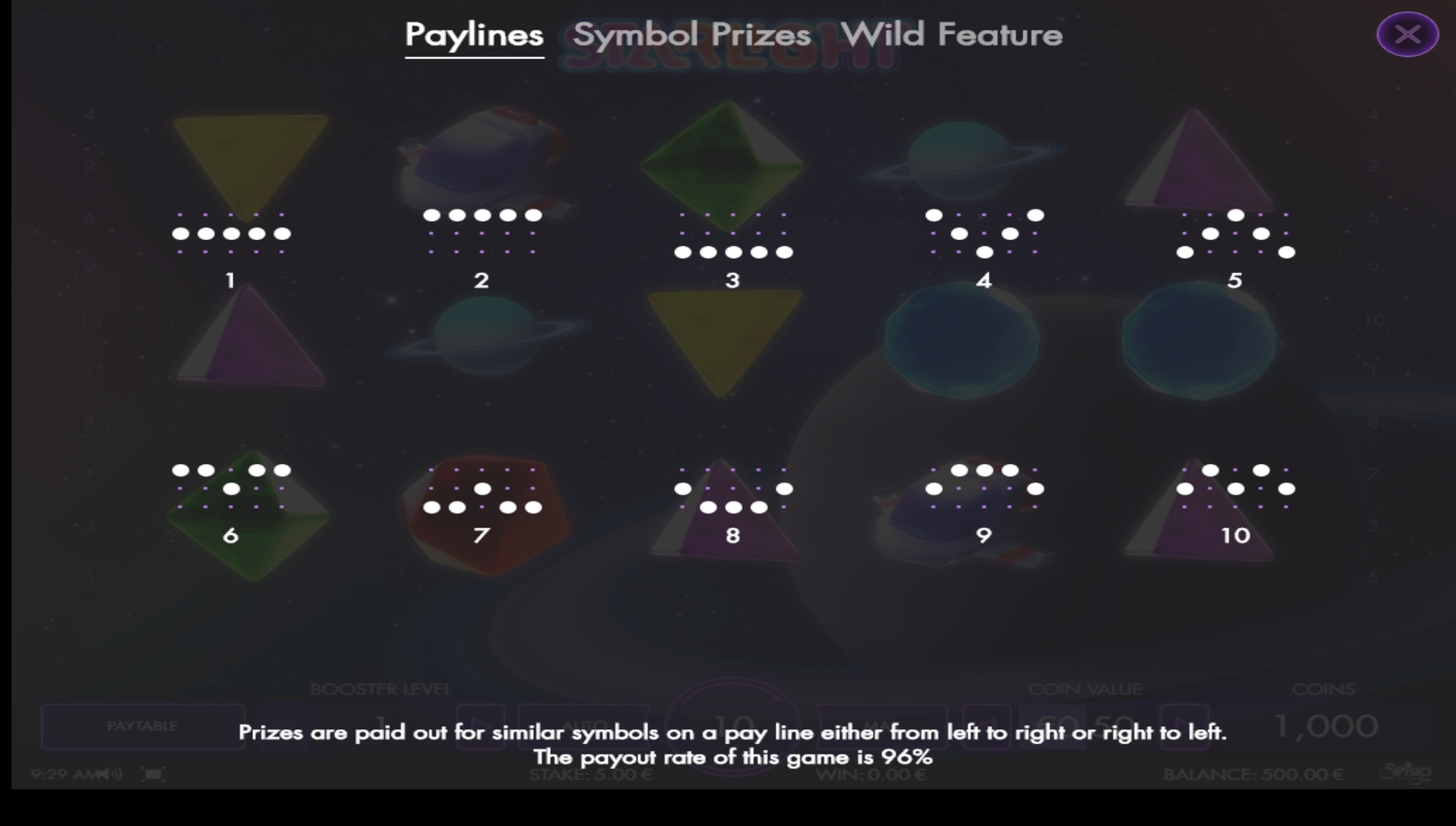 Info of Starlight Slot Game by Spigo