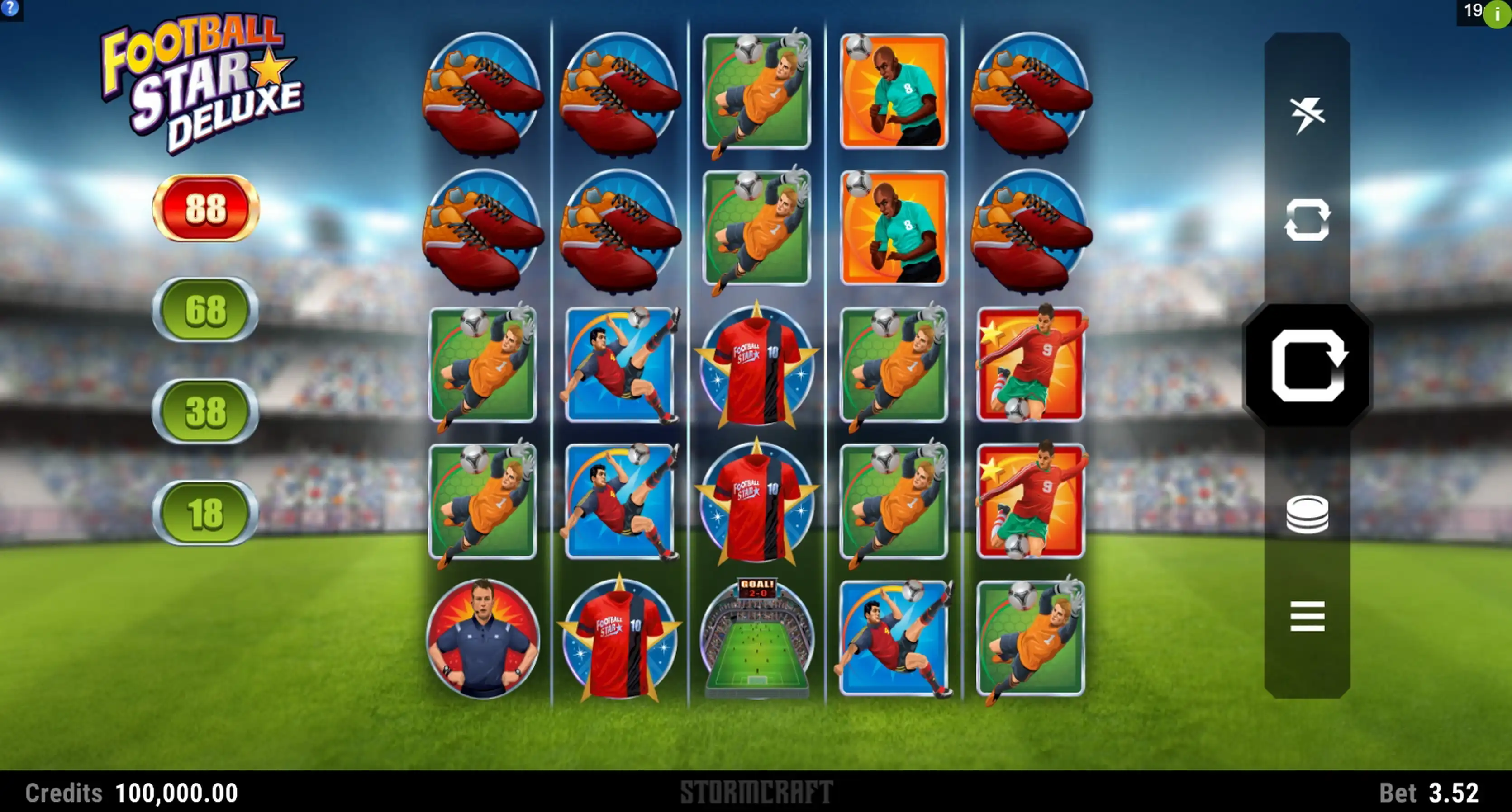 Reels in Football Star Deluxe Slot Game by Stormcraft Studios