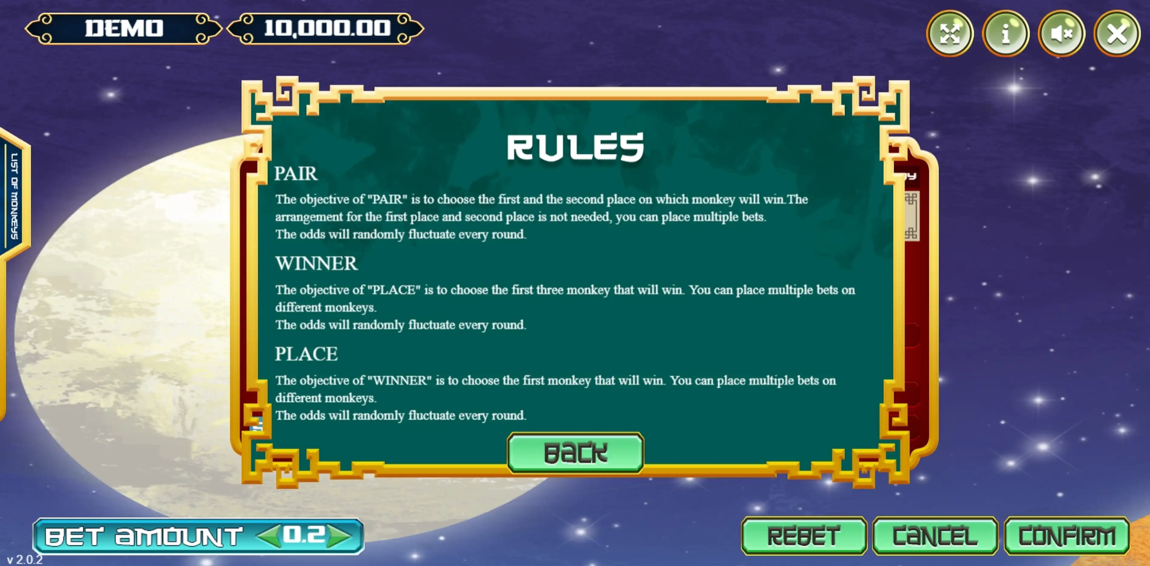 Info of Monkey Race Slot Game by Vela Gaming